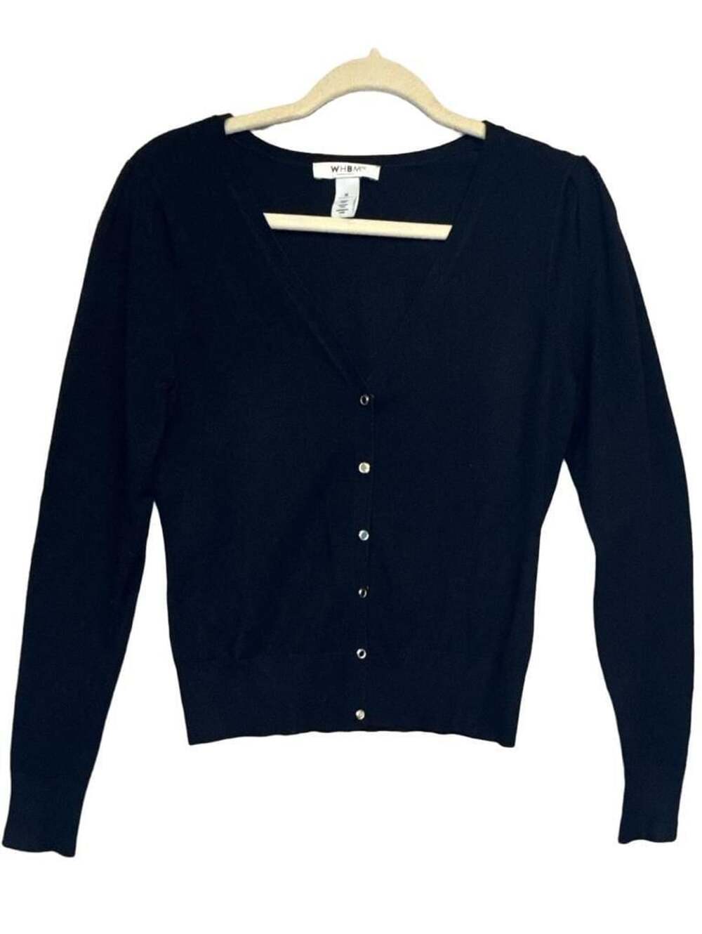 WHBM Cardigan Size M Black V-Neck Button Up Sweater